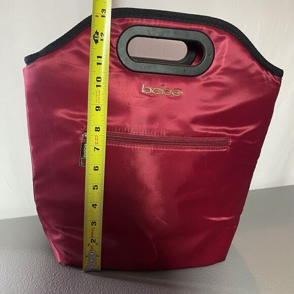 BEBE Tanya Lunch Bag Insulated Zippered Pocket Top Handle Red - Picture 11 of 13